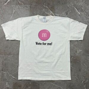 Vintage M&Ms Graphic Tee Mens XL Promo Short Sleeve y2k Vote For Me Pink